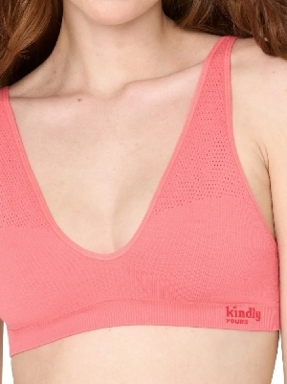 Kindly Yours Coral Pink Knit V-Neck Bralette Large 180169